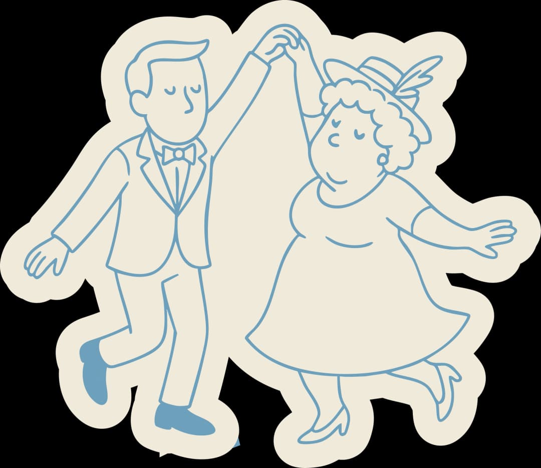 Ilustración Bodina: invitados bailando
